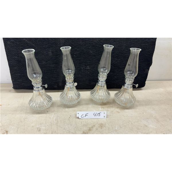 Petite Bordeaux Oil Lamps, Set of 4, with Glass Chimneys, 9" Tall