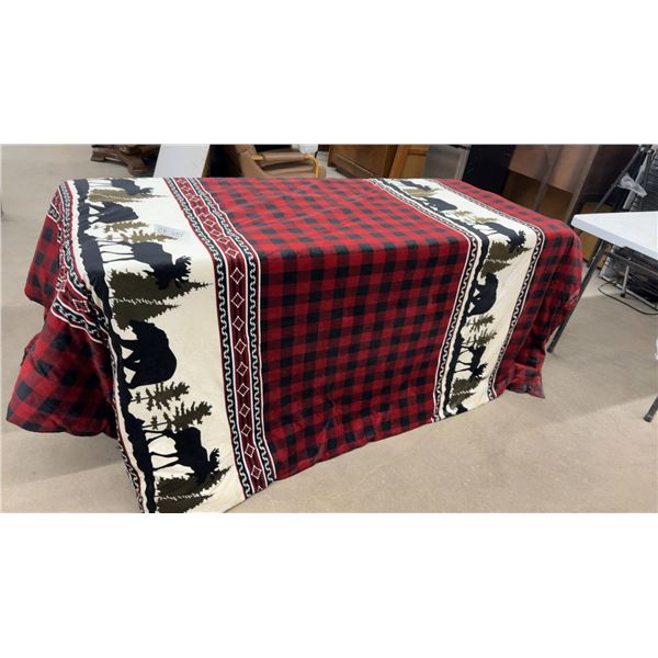 Rustic Lodge Comforter with Buffalo Plaid, Bear, Moose, and Pine Tree Design