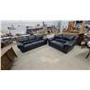 Image 1 : Black Leather Overstuffed Sofa 90" and Matching Loveseat 68" Set with Rounded Arms