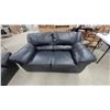 Image 2 : Black Leather Overstuffed Sofa 90" and Matching Loveseat 68" Set with Rounded Arms