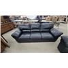 Image 3 : Black Leather Overstuffed Sofa 90" and Matching Loveseat 68" Set with Rounded Arms
