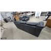 Image 9 : Black Leather Overstuffed Sofa 90" and Matching Loveseat 68" Set with Rounded Arms