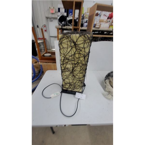 Modern Decorative Table Lamp with Cream Shade and Twisted Wire Cage, Black Base, Inline Switch