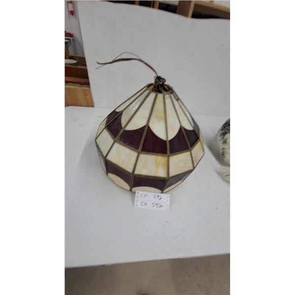 Tiffany-Style Stained Glass Pendant Lamp Shade with Cream and Red Geometric Panels One Panel