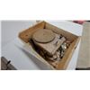 Image 3 : Antique Wooden Wall-Mount Magneto Telephone with Dual Bells and Portable Phonograph in Crate