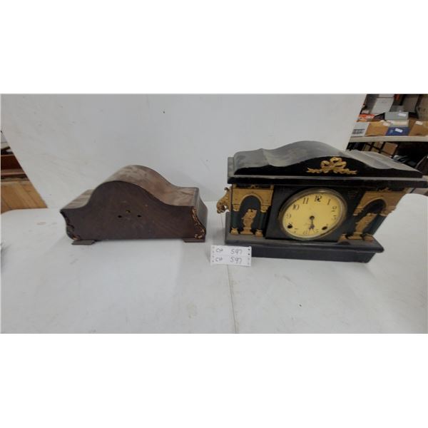 Antique 19th Century Ebonized Wall Clock with Gilt Figural Mounts and Carved Wood Bracket as Is