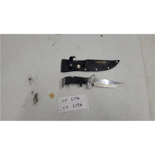 The Best Defense Fixed Blade Hunting Knife with 440 Stainless Steel Blade and Sheath 10"