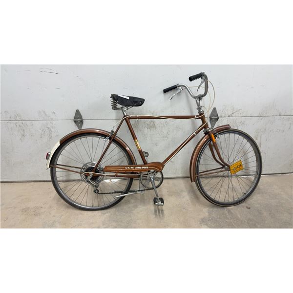 CCM Grand Sports Bicycle, Brown with Chrome Fenders and Sprung Leather Saddle