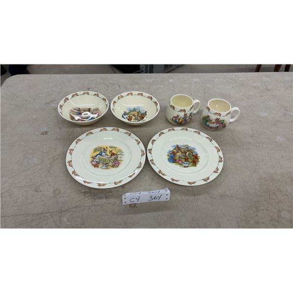 Royal Doulton Bunnykins English Fine Bone China: 2 Mugs, 2 Plates, 2 Bowls