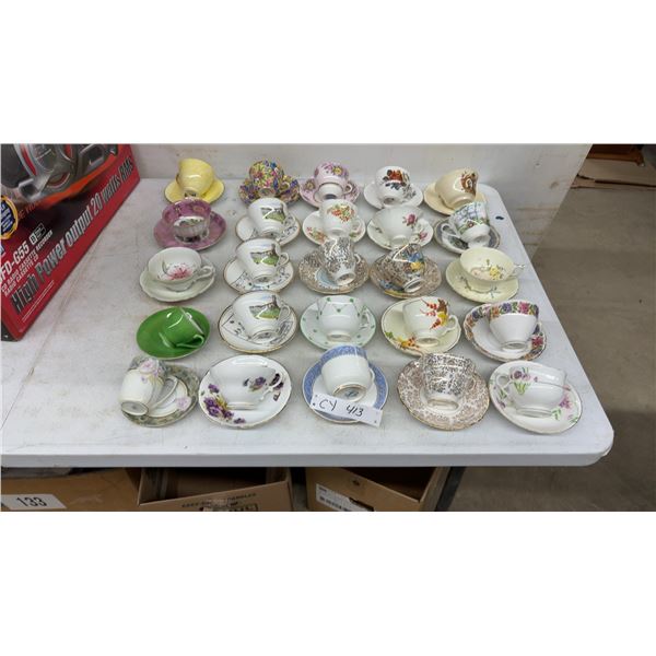 Assorted Tea Cups & Saucers: Royal Albert, Colclough, Royal Windsor, Paragon, and More