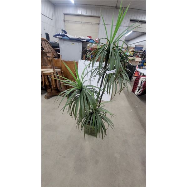 Artificial Dracaena Potted Plant in Square Green Geometric Relief Planter 6' Tall