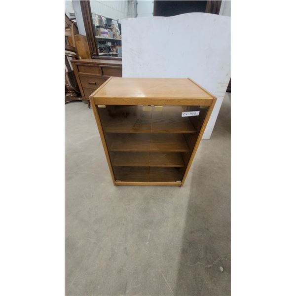 Oak Veneer Media Cabinet with Two Hinged Glass Doors and Three Internal Shelves 31" x 24" x 18"