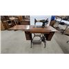 Image 1 : Antique Singer Model 66 Treadle Sewing Machine with Gold Grapevine Decals and Oak Cabinet