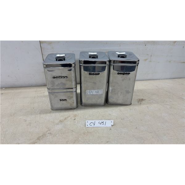 Vintage A. R. Lite "The Queen Line" 4-Piece Chrome Kitchen Canister Set, Coffee, Tea, Flour, Sugar