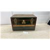 Image 1 : Vintage Flat-Top Steamer Trunk with Wooden Slats, Brass Hardware,