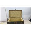 Image 7 : Vintage Flat-Top Steamer Trunk with Wooden Slats, Brass Hardware,