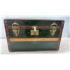 Image 8 : Vintage Flat-Top Steamer Trunk with Wooden Slats, Brass Hardware,