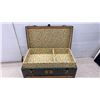 Image 9 : Vintage Flat-Top Steamer Trunk with Wooden Slats, Brass Hardware,