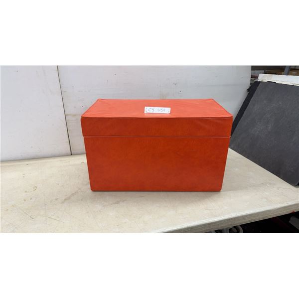 Vintage Faux Leather Vinyl Record Storage Box With Padded Lid, 14" x 24" x 11"