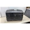 Image 1 : Antique Late 19th/Early 20th Century Domed Humpback Trunk with Metal Cladding and Rivets