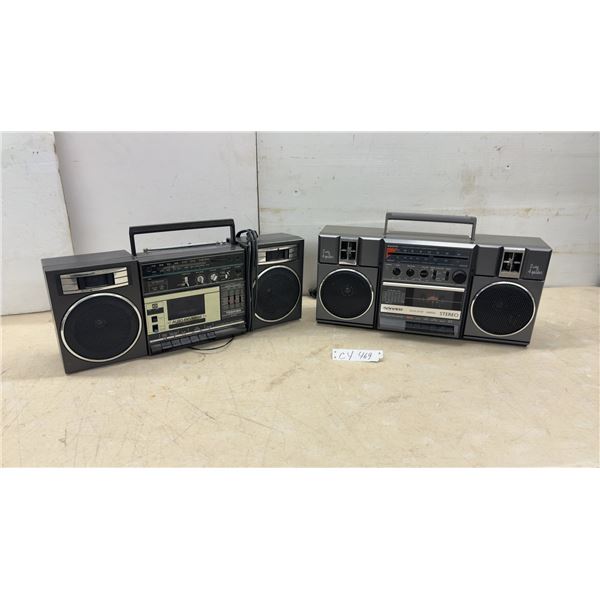 Sanyo M9811 Stereo Radio Cassette Recorder, Toshiba RT-200S Boombox, & Power Cords