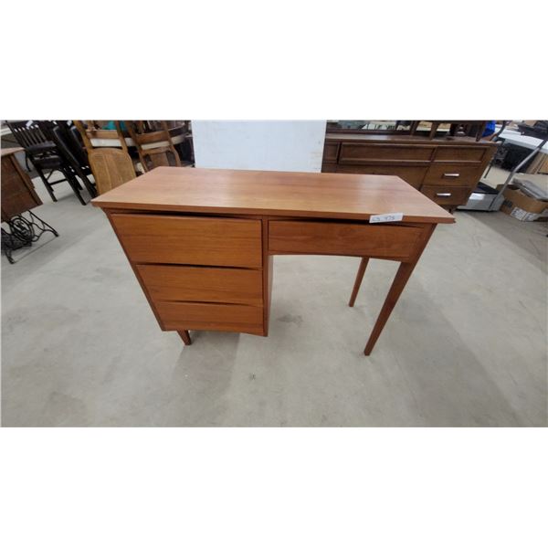Mid-Century Modern Danish Teak Desk with Three-Drawer Pedestal and Tapered Legs 30" x 42" x 18"