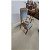 Image 2 : Antique Oak Armchair With Blue Velvet Upholstery and Turned Legs, Circa 1890s-1920s
