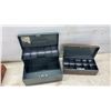 Image 6 : Two Cedar Keepsake Boxes, 2 Metal Cash Boxes, One with Key