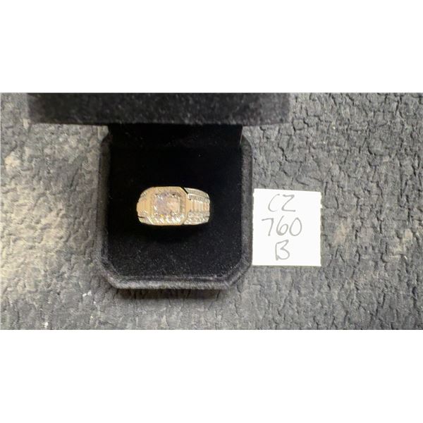 925S 1.0ct Simulated Diamond (CZ) Man's Ring, Resizeable, Sterling Silver, White Gold Overlay