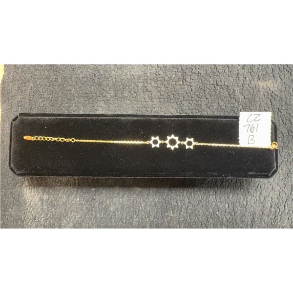 New 18K Gold Plated 12.0mm Simulated Diamond (CZ) Star Bracelet, 6 1/2" - 8" Long