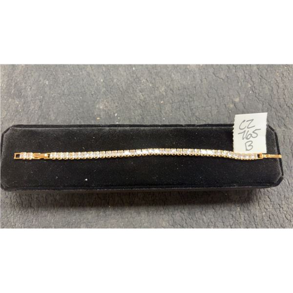 18K Gold Plated 4.0mm Princess Cut Simulated Diamond (CZ) Tennis Bracelet 6 3/4"-7 3/4"
