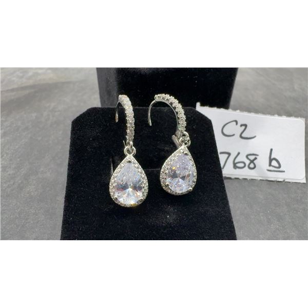 New 925 Sterling Silver 2.0ct Pear Cut Simulated Diamond CZ Halo Dangle Earrings