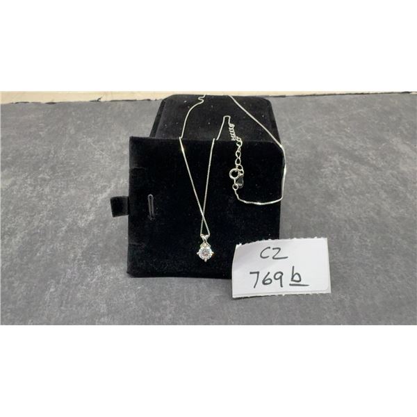 New 925S 0.5ct Simulated Diamond (CZ) Sterling Silver 16"-18" Necklace with White Gold Overlay