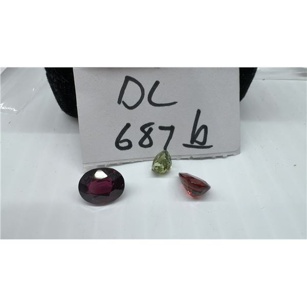 Three True Gemstones: 4.66 Carat Oval Natural Reddish-Purple Rhodolite Garnet, 1.29 ct Oval