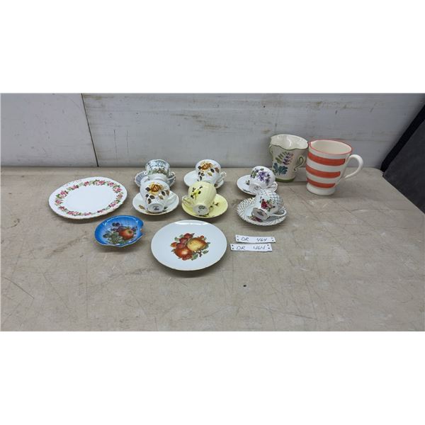 Assorted Bone China Teacups and Saucers, Plates, Including Royal Albert Silver Birch
