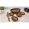 Image 4 : Large Monkey Pod All Wood Salad Set with 2 Servers, Plastic Bowl, Glass Pitcher,