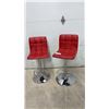 Image 1 : Pair of Modern Red Faux Leather Adjustable Swivel Bar Stools with Chrome Hydraulic Base