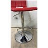 Image 4 : Pair of Modern Red Faux Leather Adjustable Swivel Bar Stools with Chrome Hydraulic Base