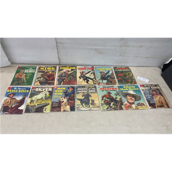 13Dell Comic Books: The Rebel, King of the Royal Mounted, The Cisco Kid (x2), Range Rider