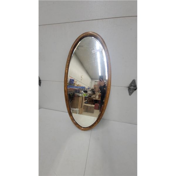 Antique Oval Oval Beveled Wall Mirror with Wood Frame 42" x 20"