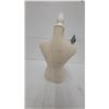 Image 5 : Female Torso Display Mannequin with Cream and Tan Striped Fabric and Decorative Finial