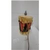 Image 4 : Native American Double-Headed Rawhide Drum with Red and Black Zigzag Pattern 18" Hgt. 12" Diameter