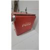Image 4 : Vintage 1950s Coca-Cola Red Metal Picnic Cooler with Chrome Corners and Wire Bail Handles