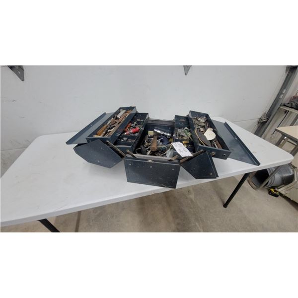 Beach Metal Toolbox with Six Folding Trays and Assorted Hand Tools and Hardware