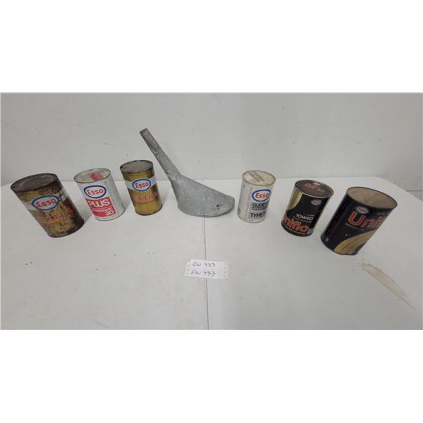 Vintage Esso Oil Can Collection Including Extra, Plus 30, Uniflo 10W40, Glide Type F and More