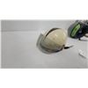 Image 7 : Vintage BACM Open-Face Motorcycle Helmet and Green Striped Visor Helmet, 1970s-1980s