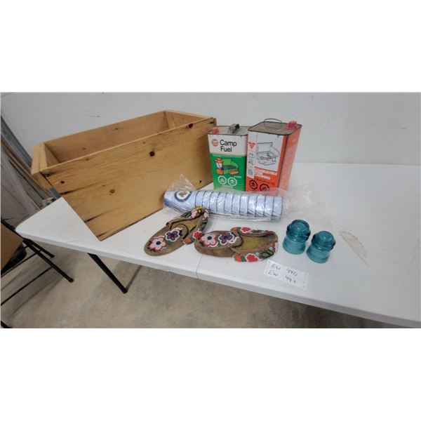 Beaded Moccasins, Winnipeg Jets Cups, Gulf Camp Fuel Cans, Glass Insulators and More