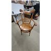 Image 1 : Antique Oak Captain's Chair with Spindle Back and Studded Round Seat, Late 19th to Early 20th Centu