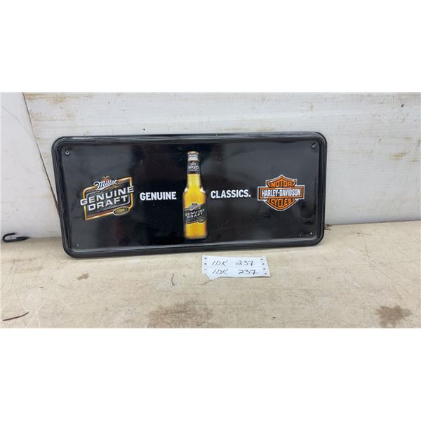 Miller Genuine Draft and Harley-Davidson "Genuine Classics" Embossed Metal Advertising Sign
