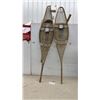 Image 1 : Vintage Algonquin-Style Wooden Snowshoes with Rawhide Lacing and Fabric Bindings, 59" x 12"
